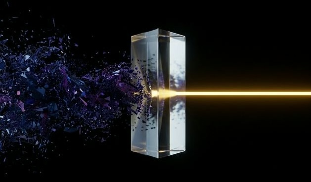 Abstract visualization of chaotic code condensing into a structured golden block through a funnel.